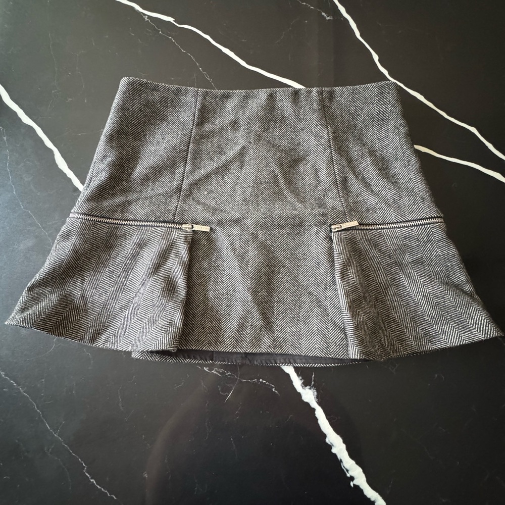 Gray Herringbone Wool Blend Skirt